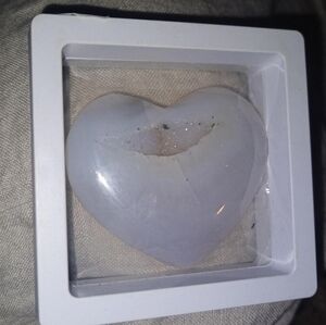 Druzy Agate Heart Crystal with Wood Display Case